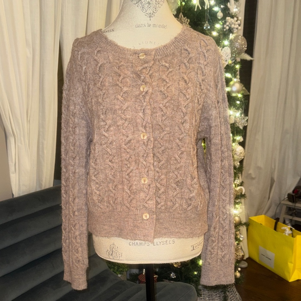 Kerisma Cable Knit Button-Up Sweater Light Brown Tan Eco-Yarn Series S/M